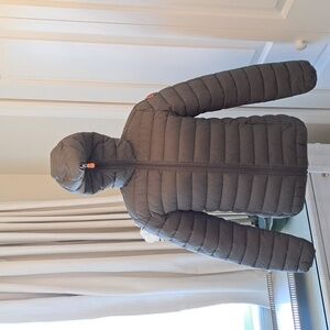 SAVE THE DUCK Youth Army Green Insulated Winter Hooded Puffer Coat Full Zip S-14